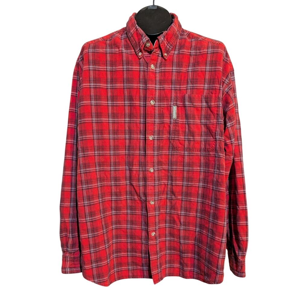 Columbia XXL Men's Red Plaid Button Up Mid Weight Flannel Shirt Fall Outdoors
